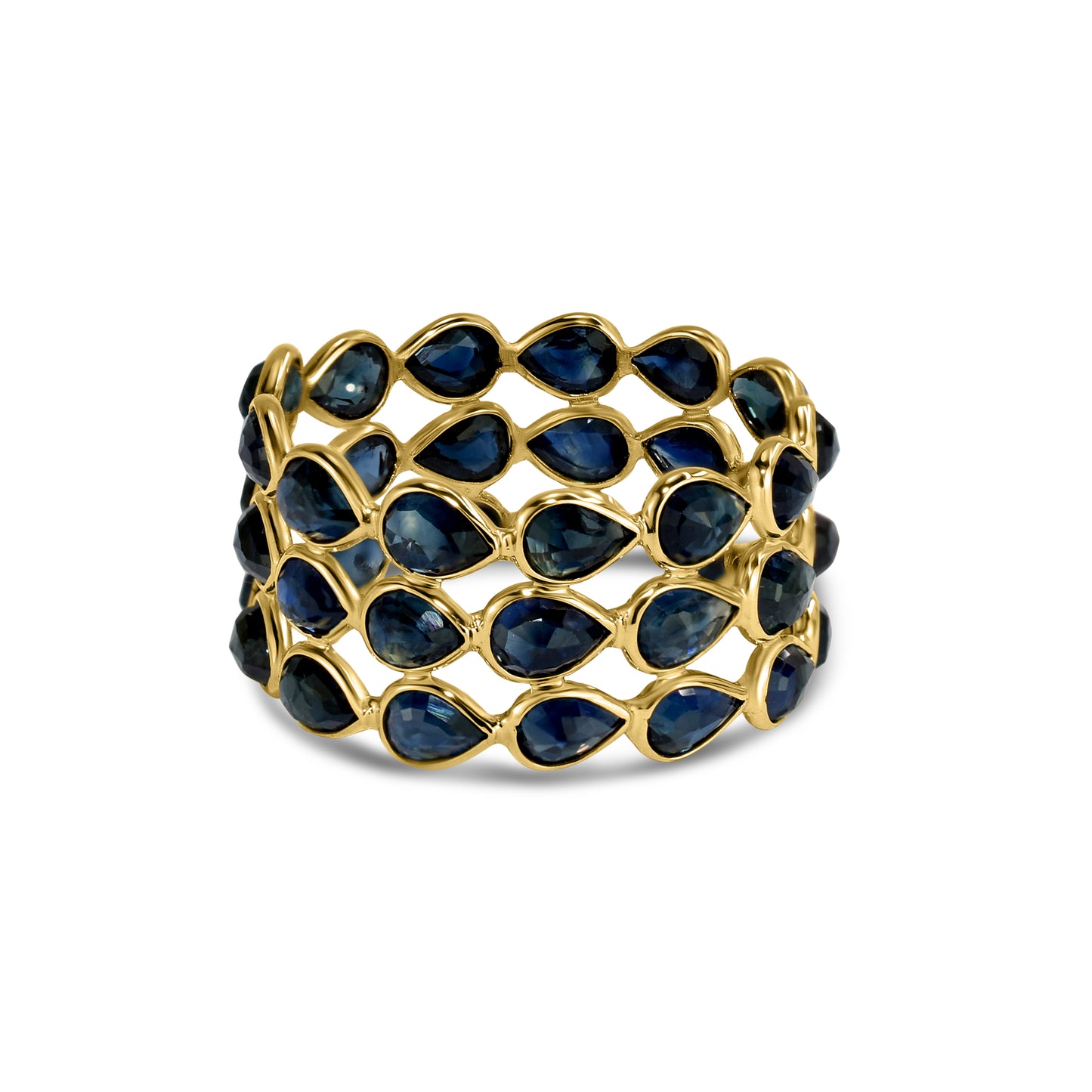 14k Pear Shape Triple Row Bezel Ring