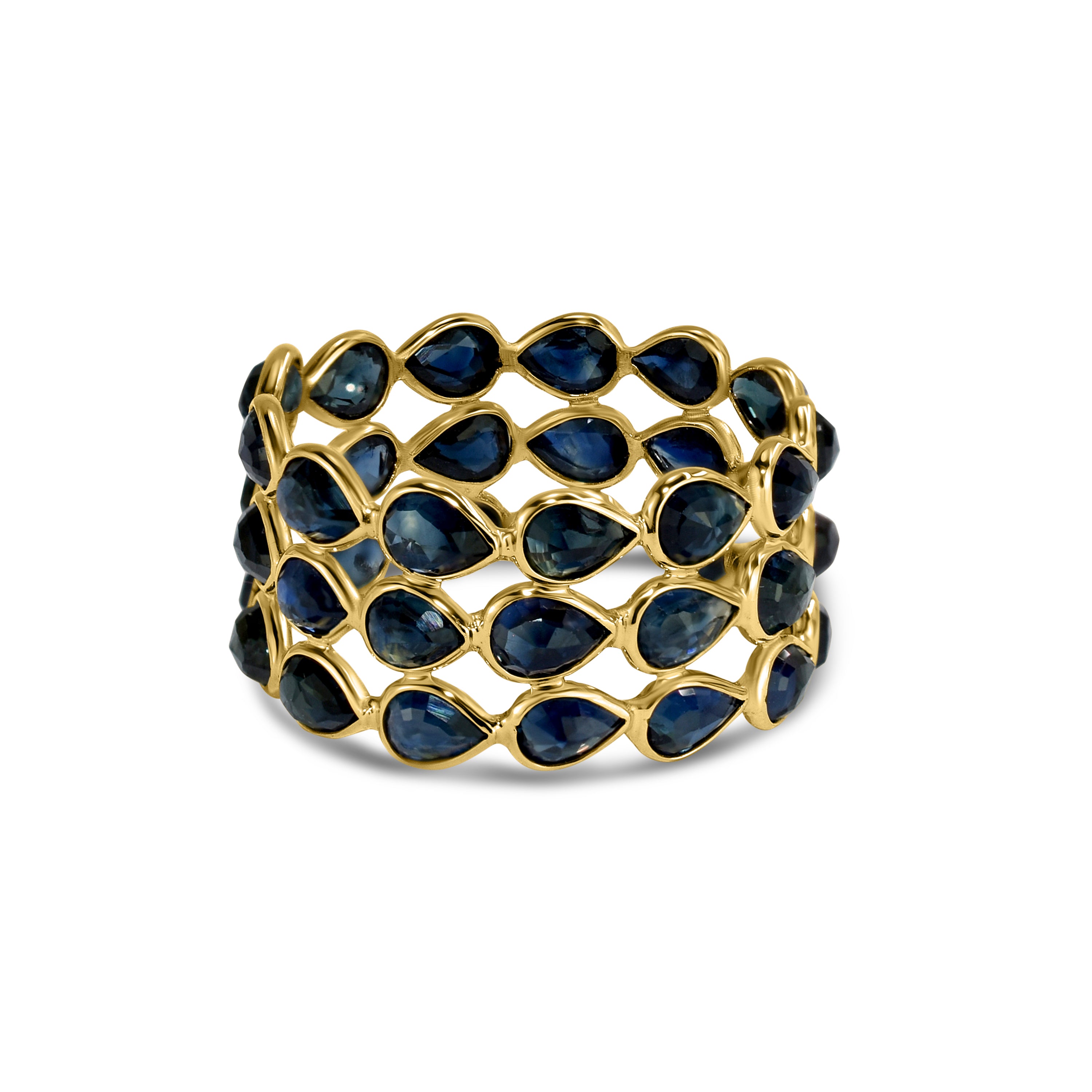 14k Pear Shape Triple Row Bezel Ring