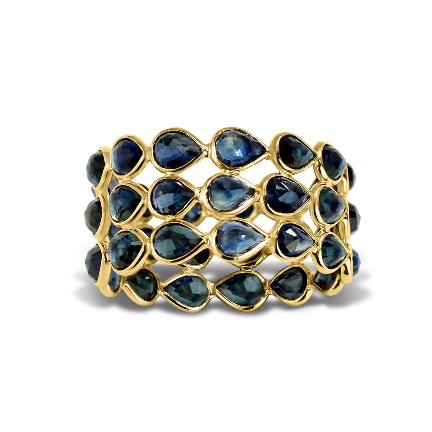 14k Pear Shape Triple Row Bezel Ring