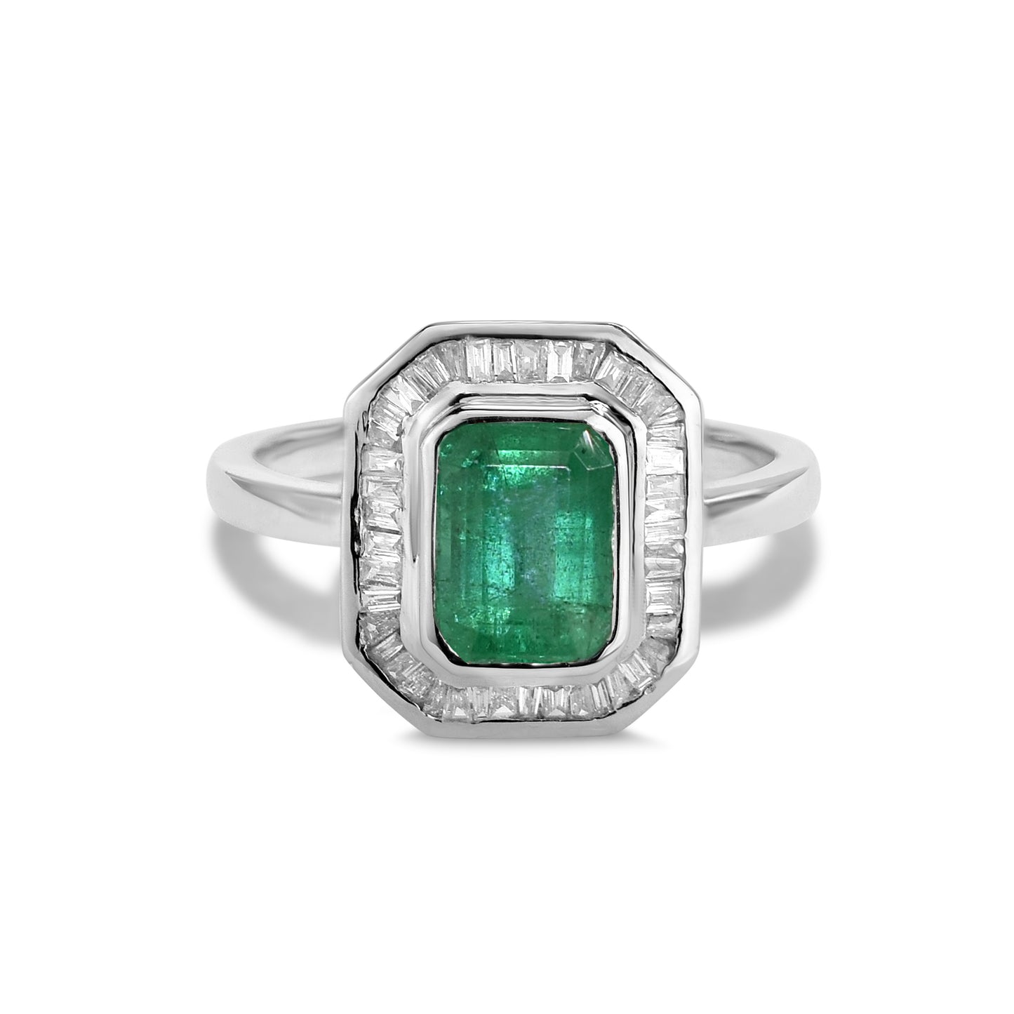 14k White Gold Emerald Rectangle Diamond Ring