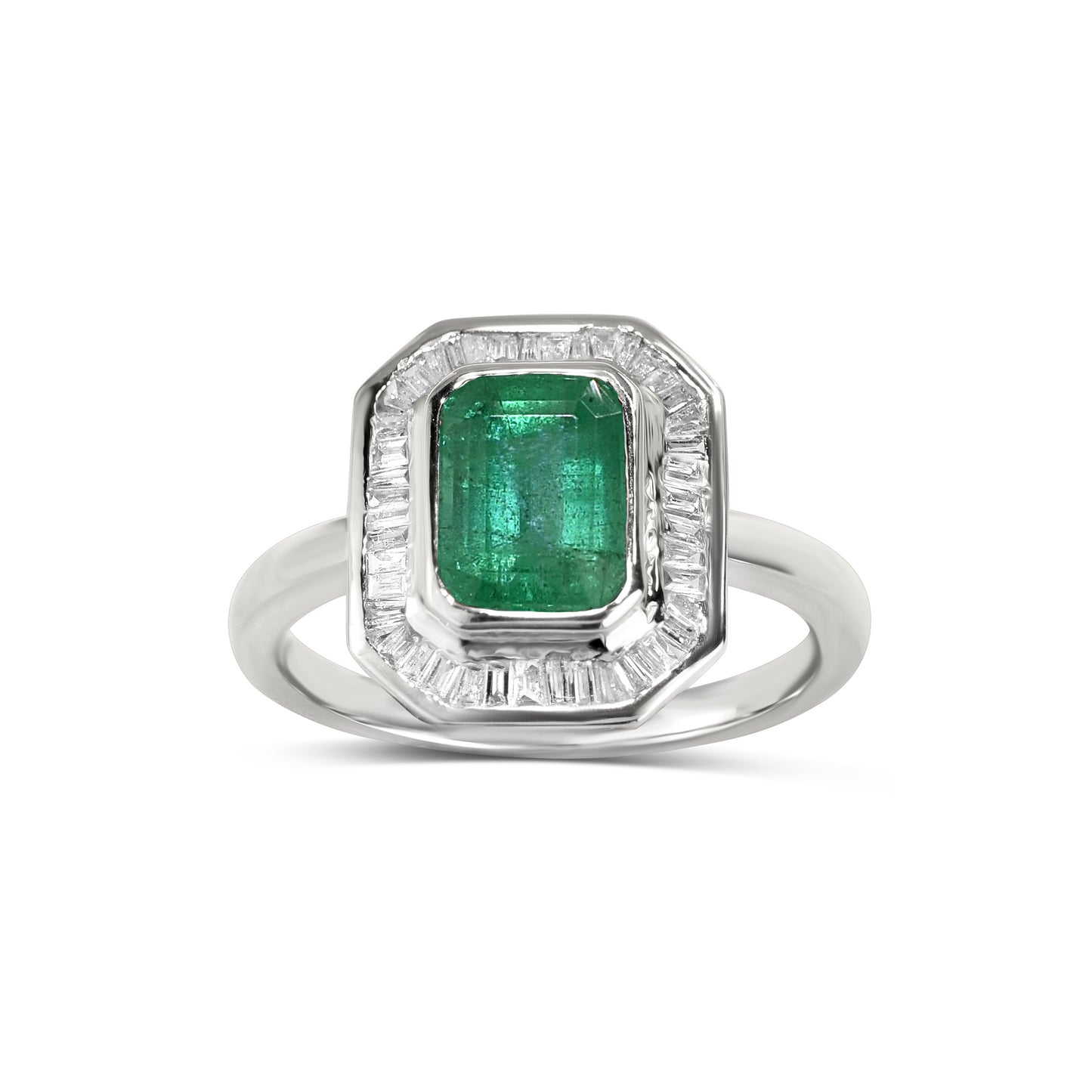 14k White Gold Emerald Rectangle Diamond Ring