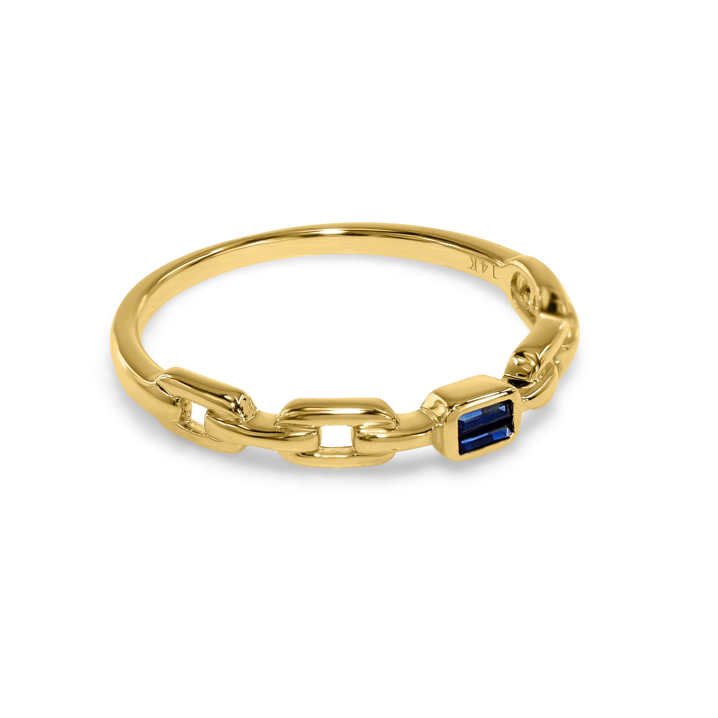 14k Chain Shape Sapphire Ring