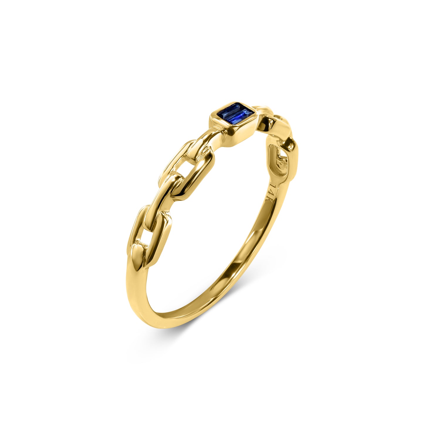 14k Chain Shape Sapphire Ring