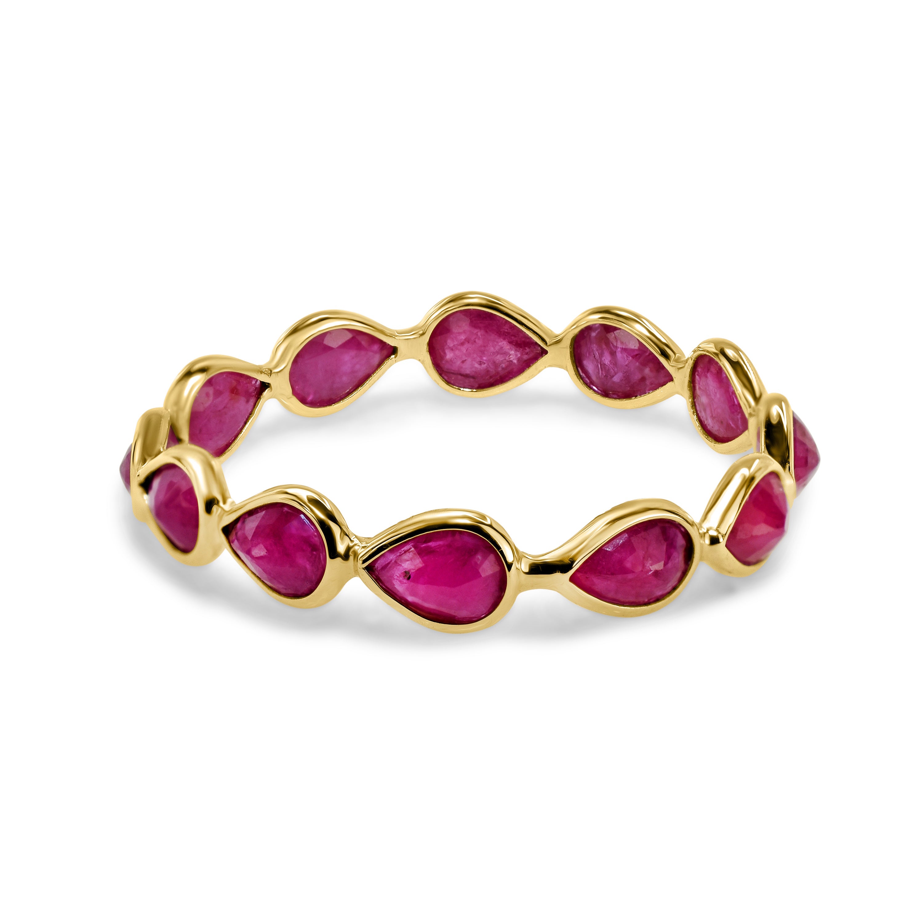 14k One Row Pear Shape Ruby Ring