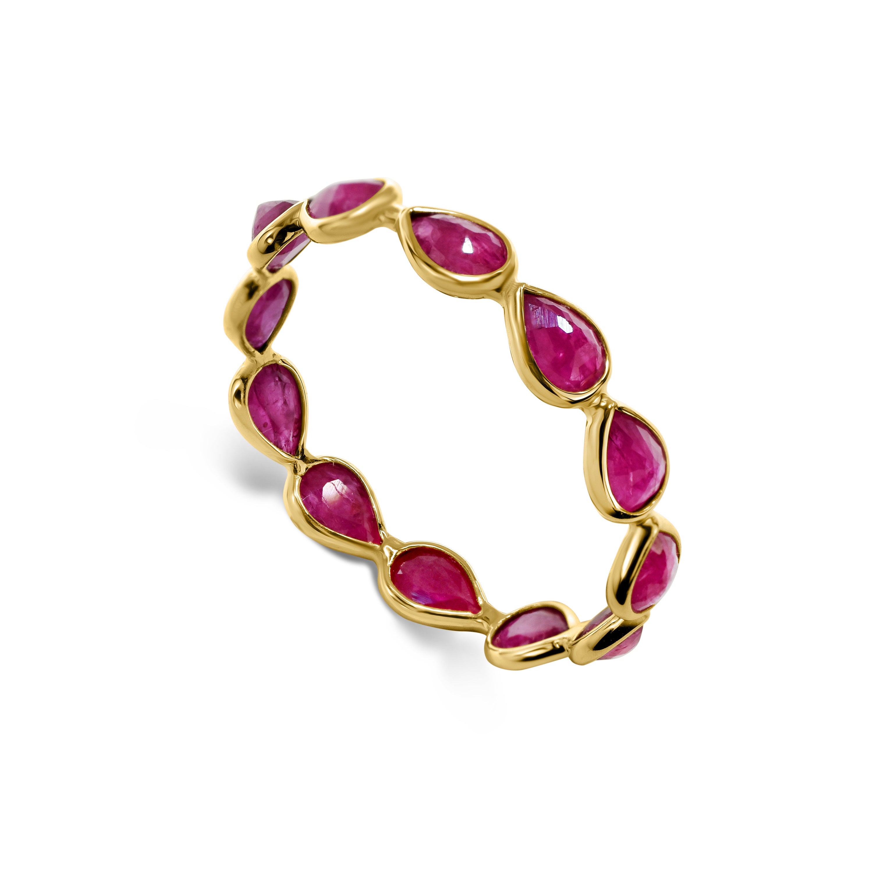 14k One Row Pear Shape Ruby Ring