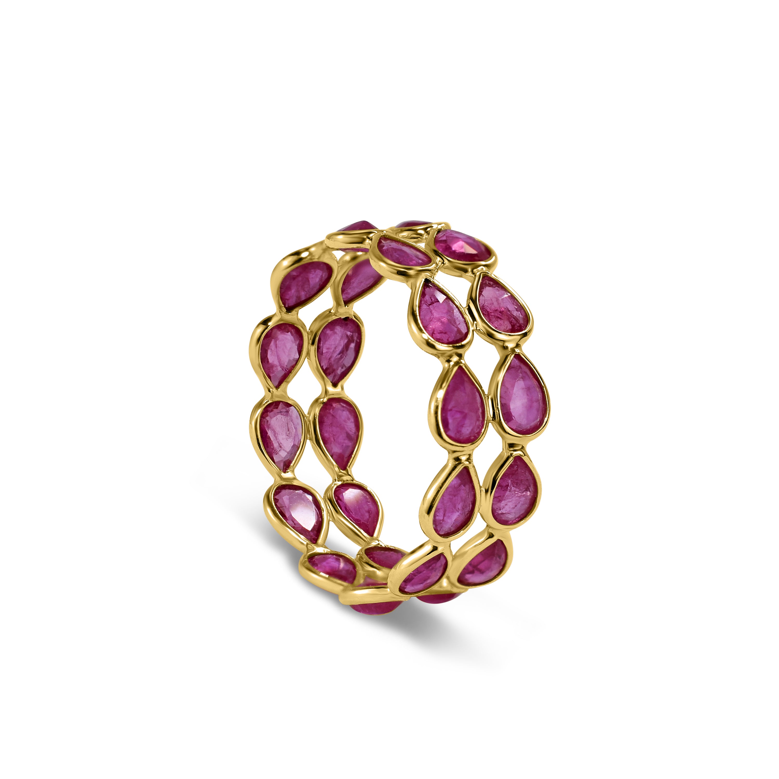 14k Two Row Pear Shape Ruby Ring