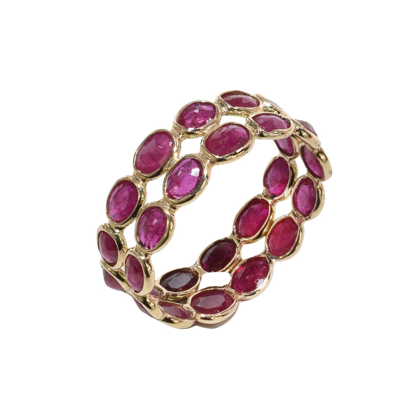 14k Ruby Two Row Oval Shaped Ring