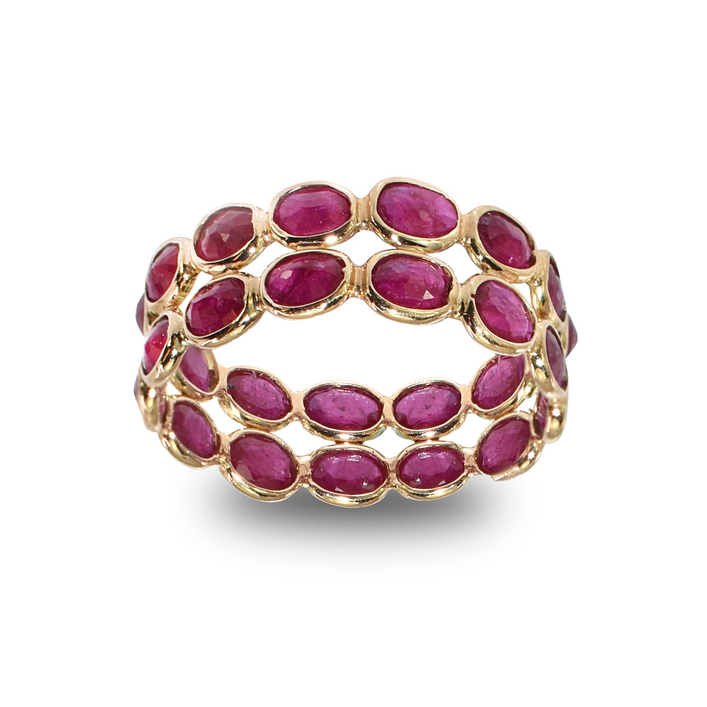 14k Ruby Two Row Oval Shaped Ring
