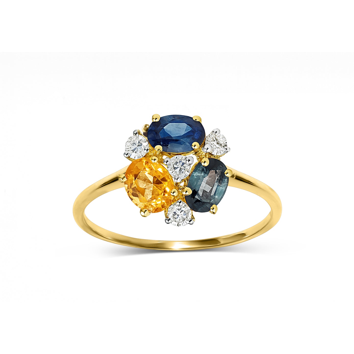 14k Multi Sapphire Diamond Flower Cluster Ring