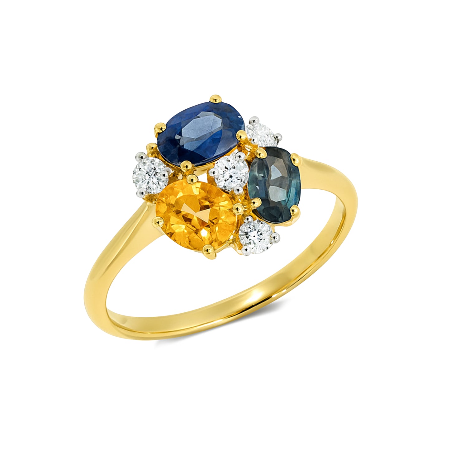 14k Multi Sapphire Diamond Flower Cluster Ring