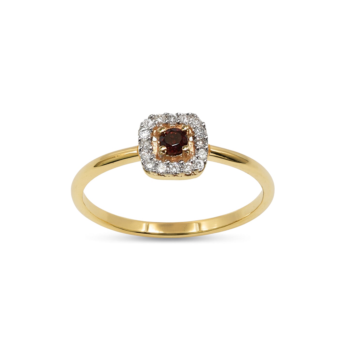 14k Garnet Diamond Princess Cut Ring