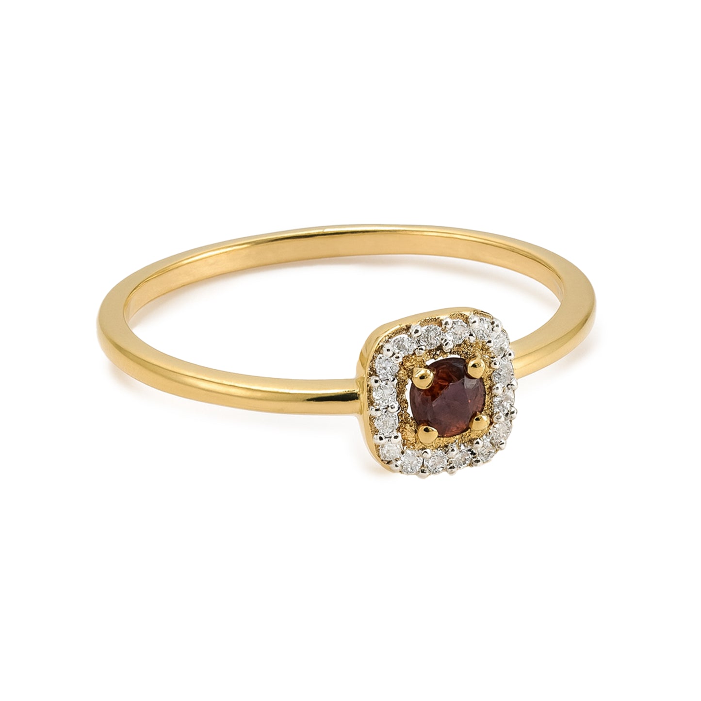 14k Garnet Diamond Princess Cut Ring