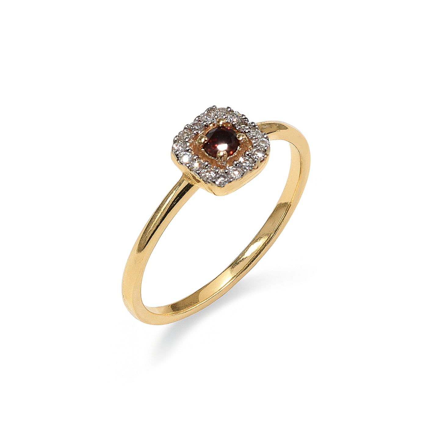 14k Garnet Diamond Princess Cut Ring