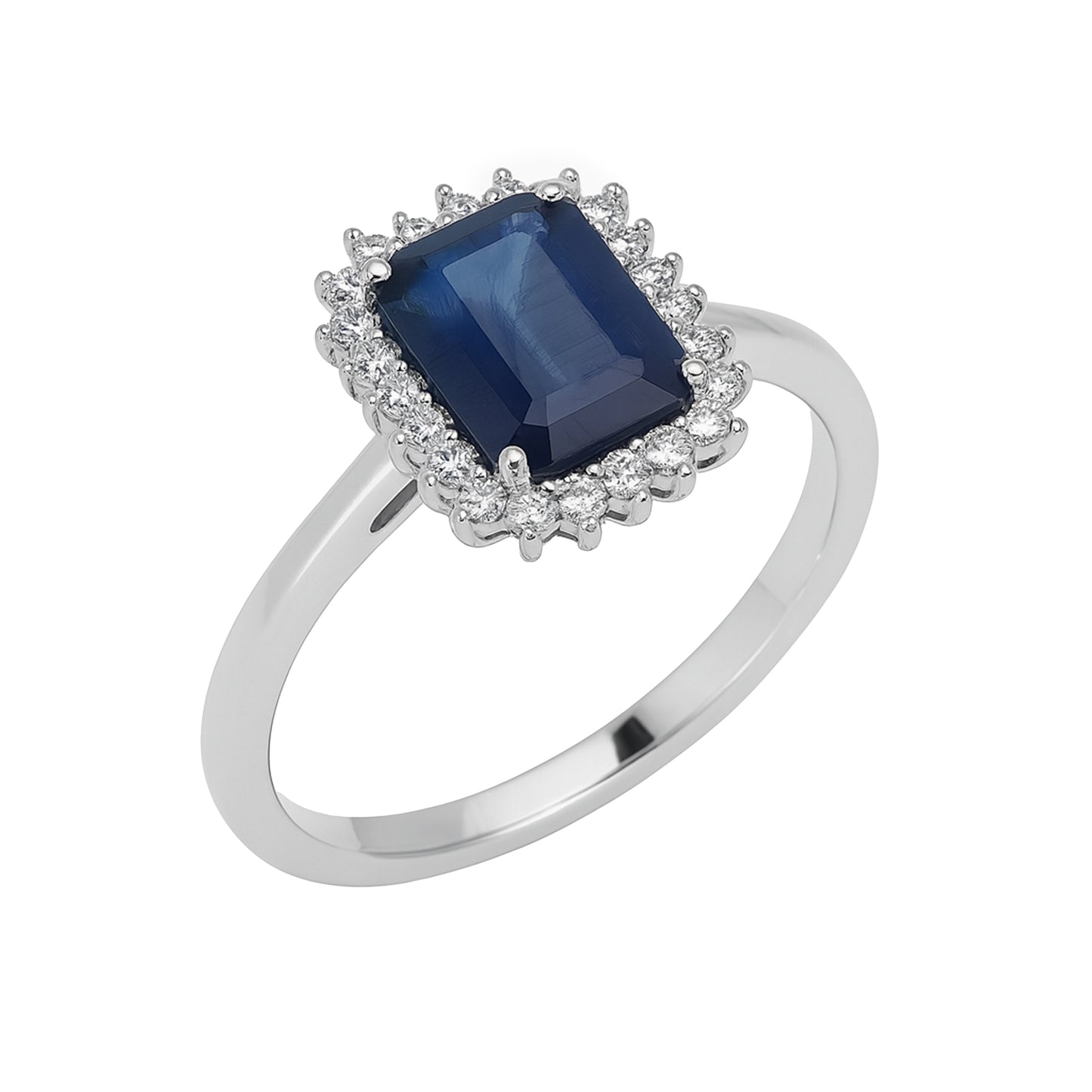 14k White Gold Sapphire Diamond Square Cut Ring