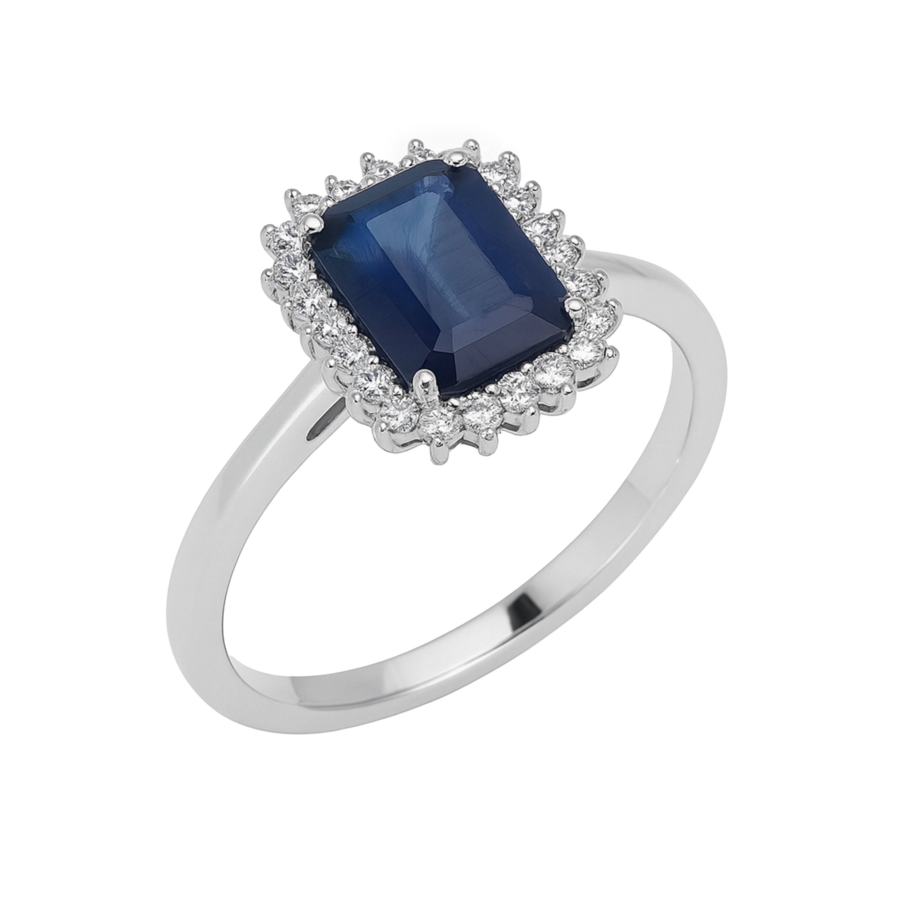 14k White Gold Sapphire Diamond Square Cut Ring