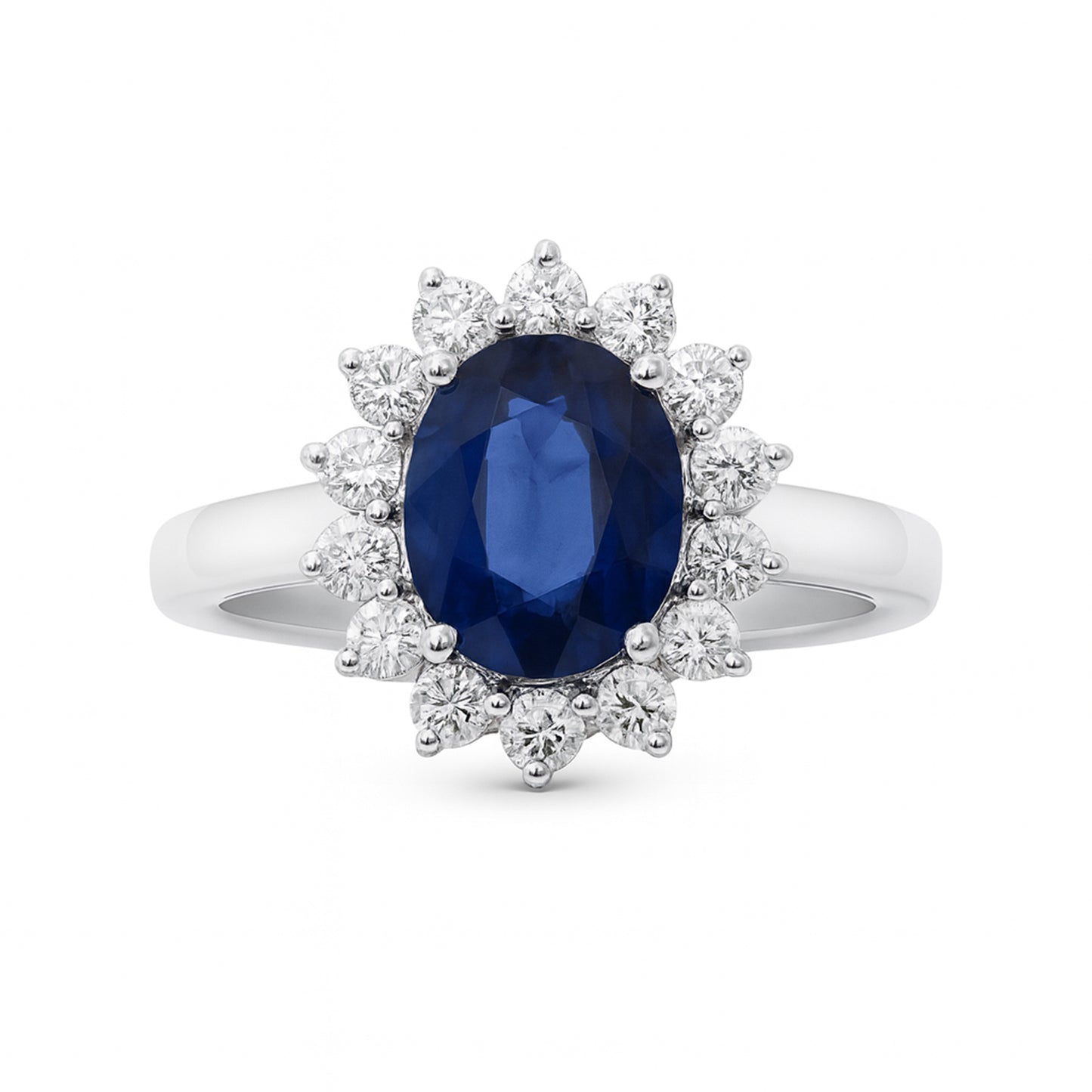 14k White Gold Sapphire Diamond Oval Cut Ring