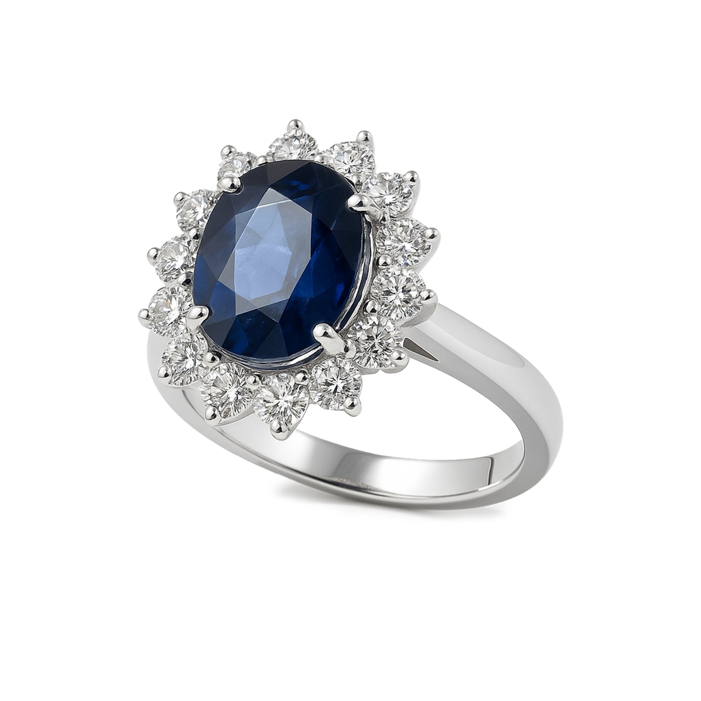14k White Gold Sapphire Diamond Oval Cut Ring