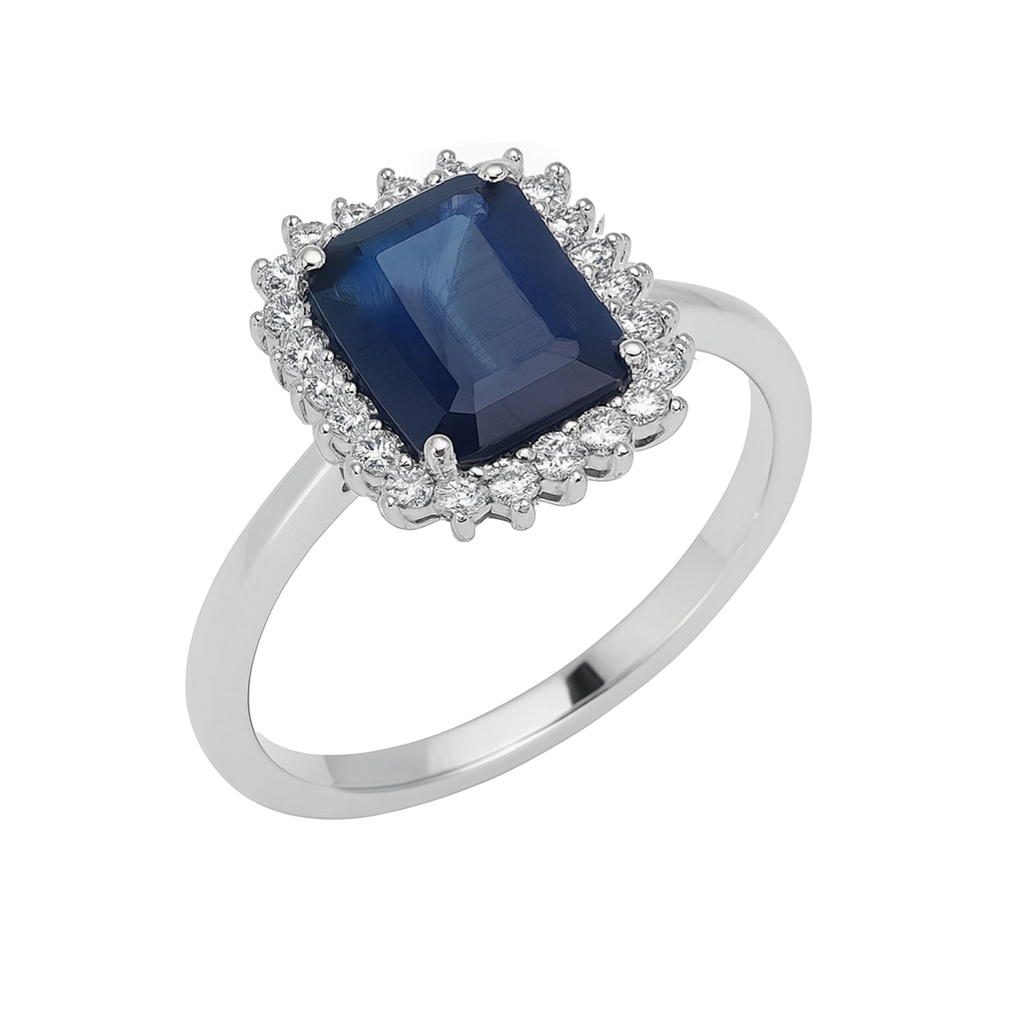 14k White Gold Sapphire Diamond Emerald Cut Ring