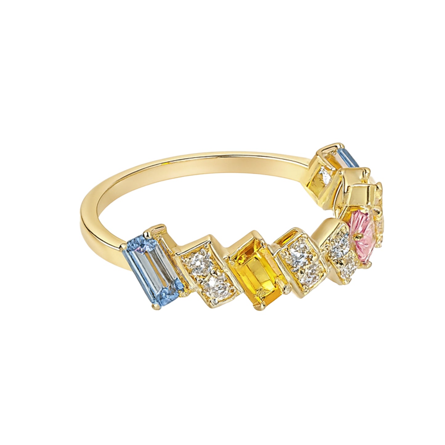 14k Multiple Sapphire Diamond Baguette Ring