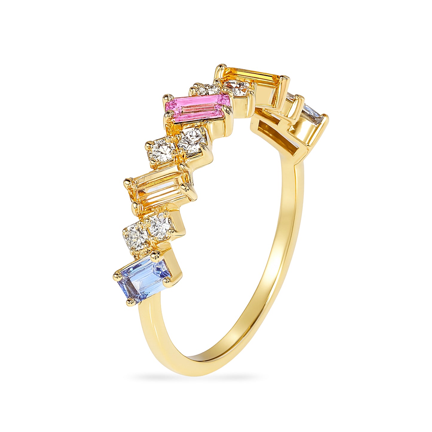 14k Multiple Sapphire Diamond Baguette Ring
