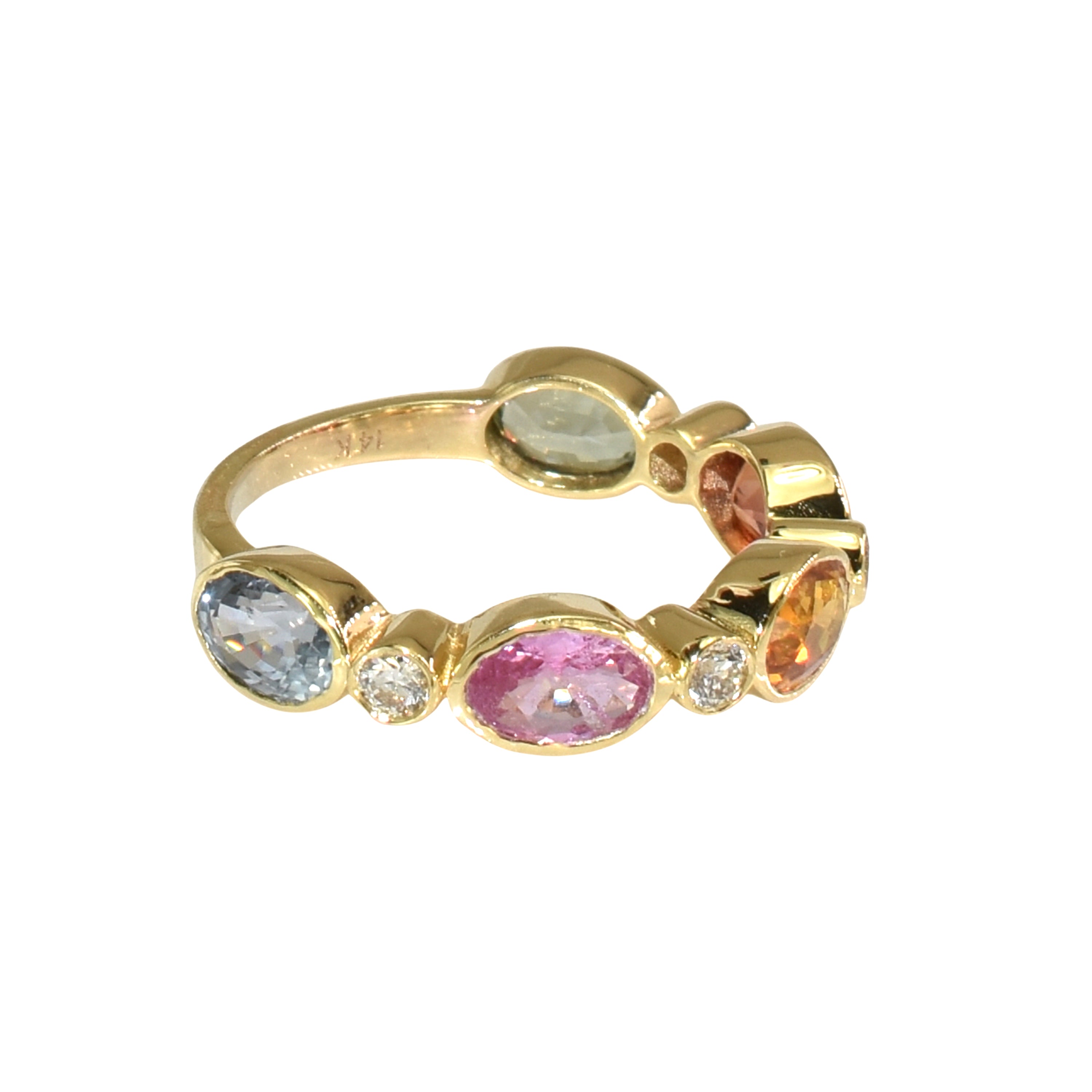 14k Multi Sapphire Diamond Oval Ring