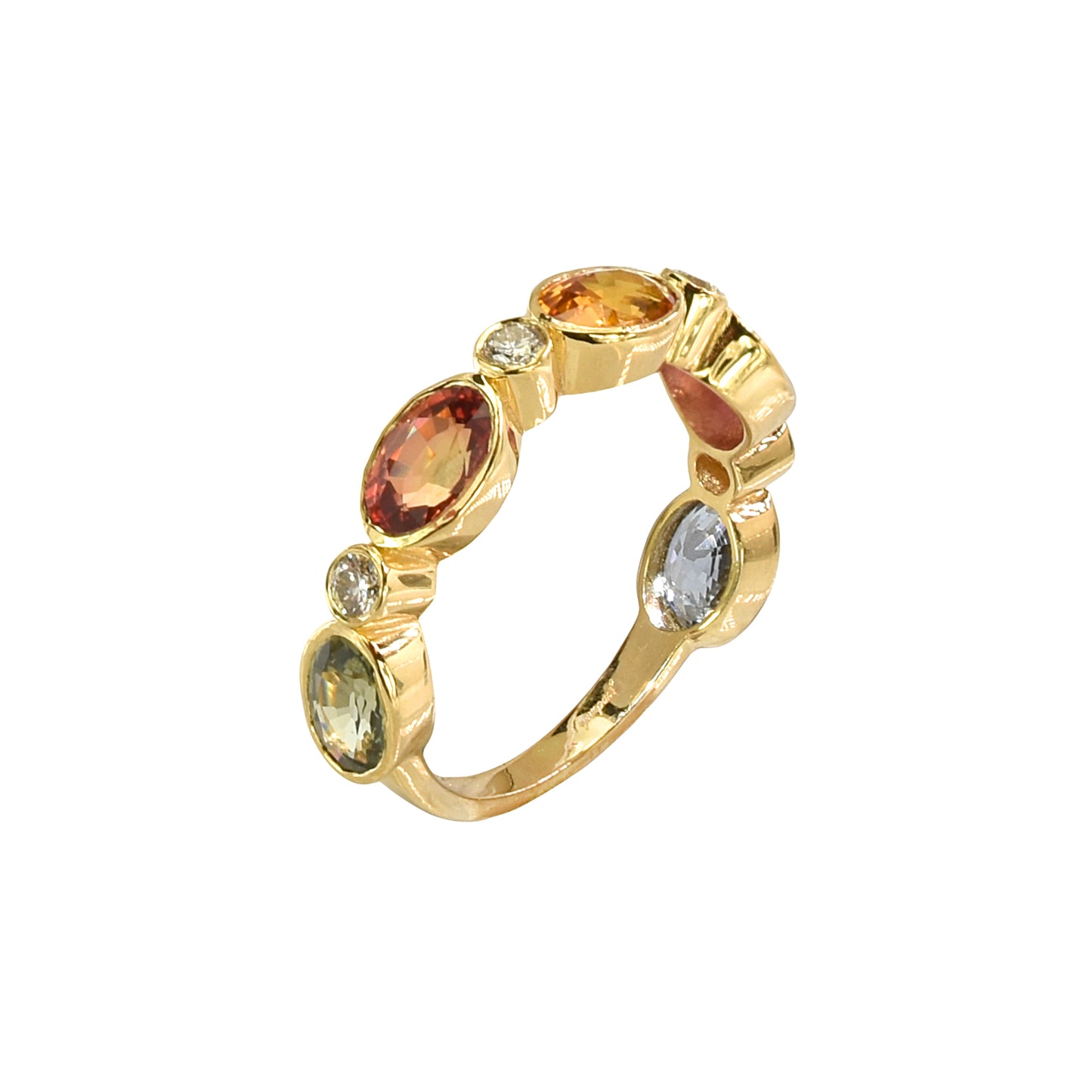 14k Multi Sapphire Diamond Oval Ring