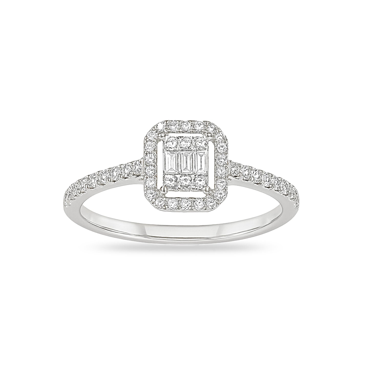 14k White Diamond Square Ring