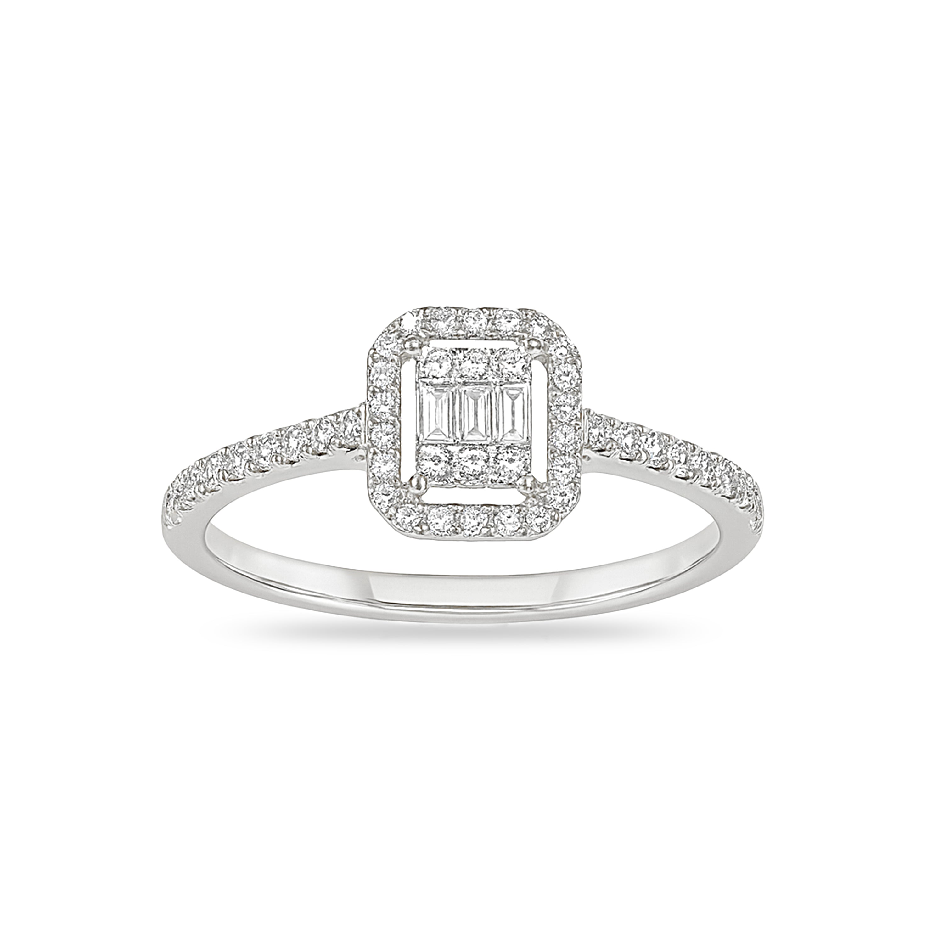 14k White Diamond Square Ring