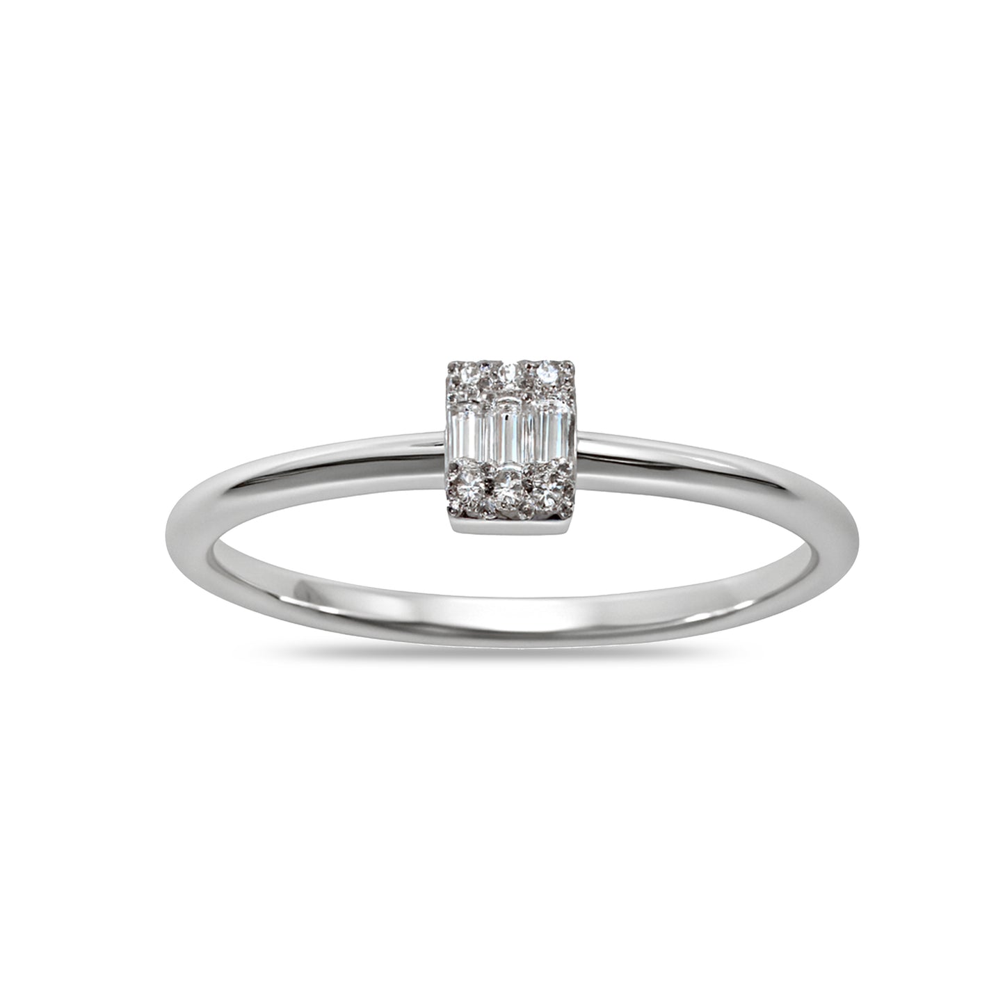 14k White Gold Diamond Rectangle Cut Ring