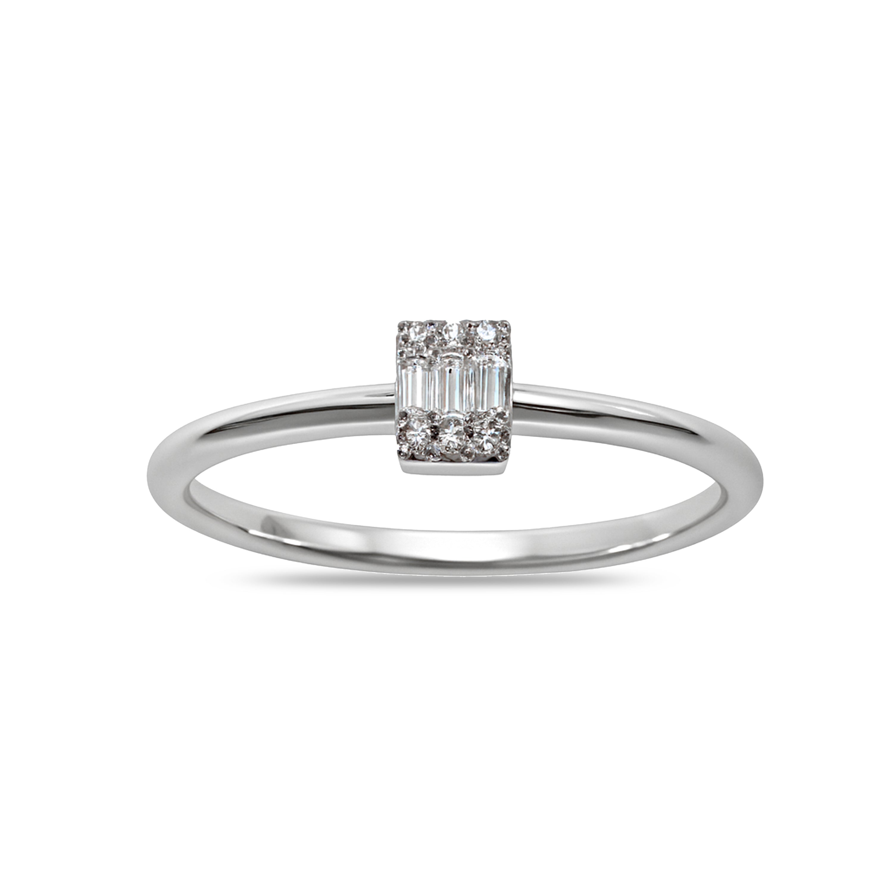 14k White Gold Diamond Rectangle Cut Ring