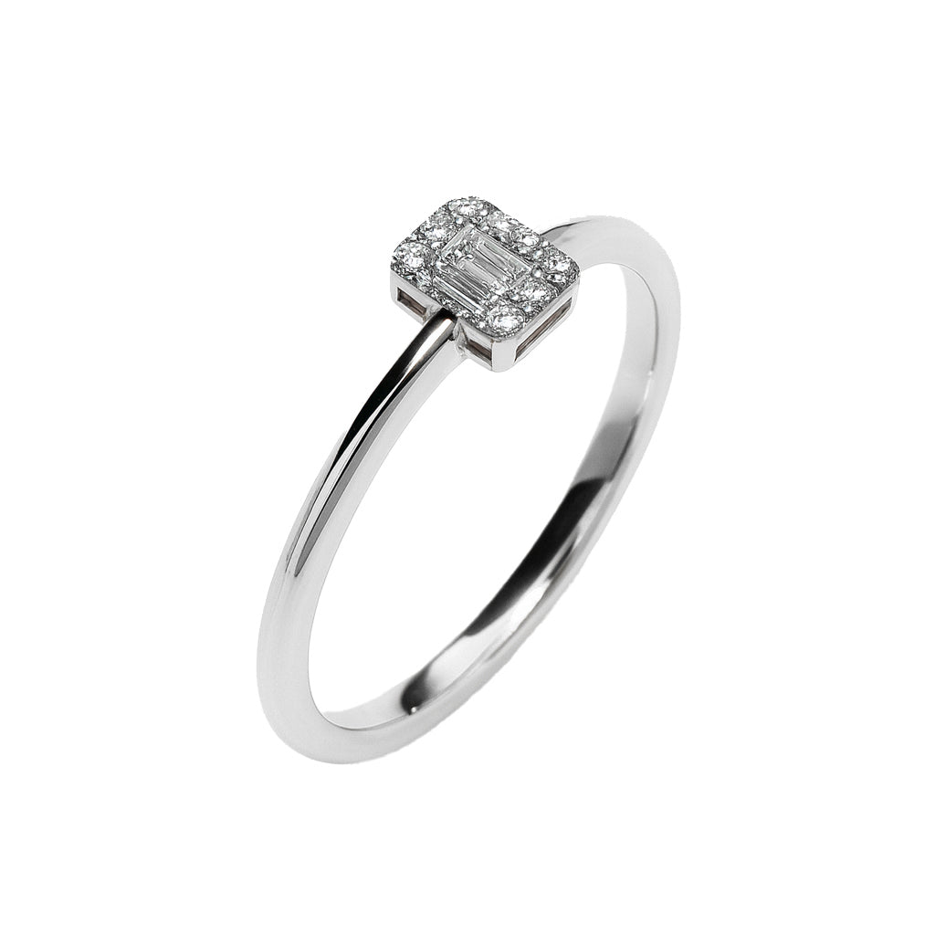 14k White Gold Diamond Rectangle Cut Ring