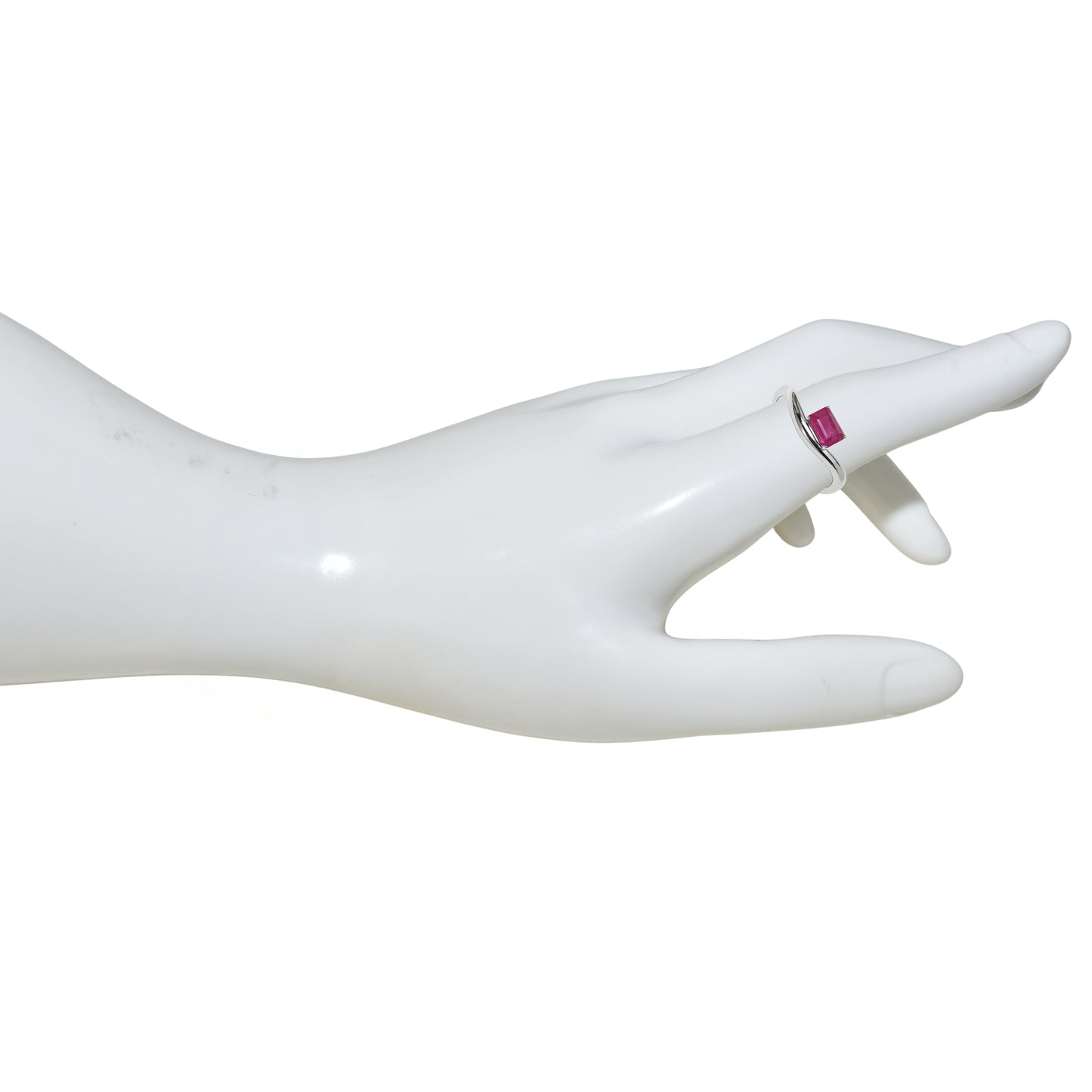 14k White Gold Ruby Rectangle Cut Ring