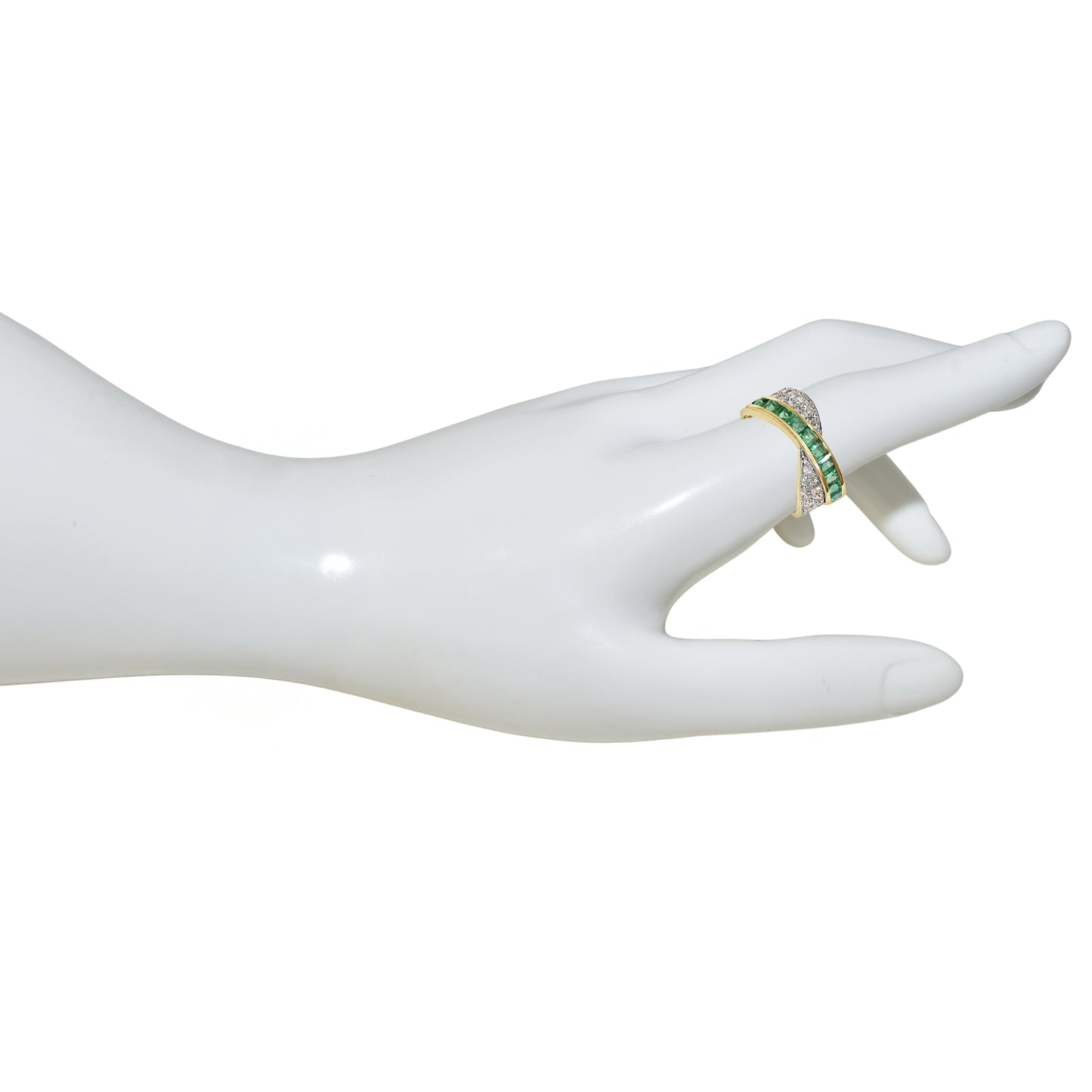 14k Emerald Diamond Crossover Channel Ring