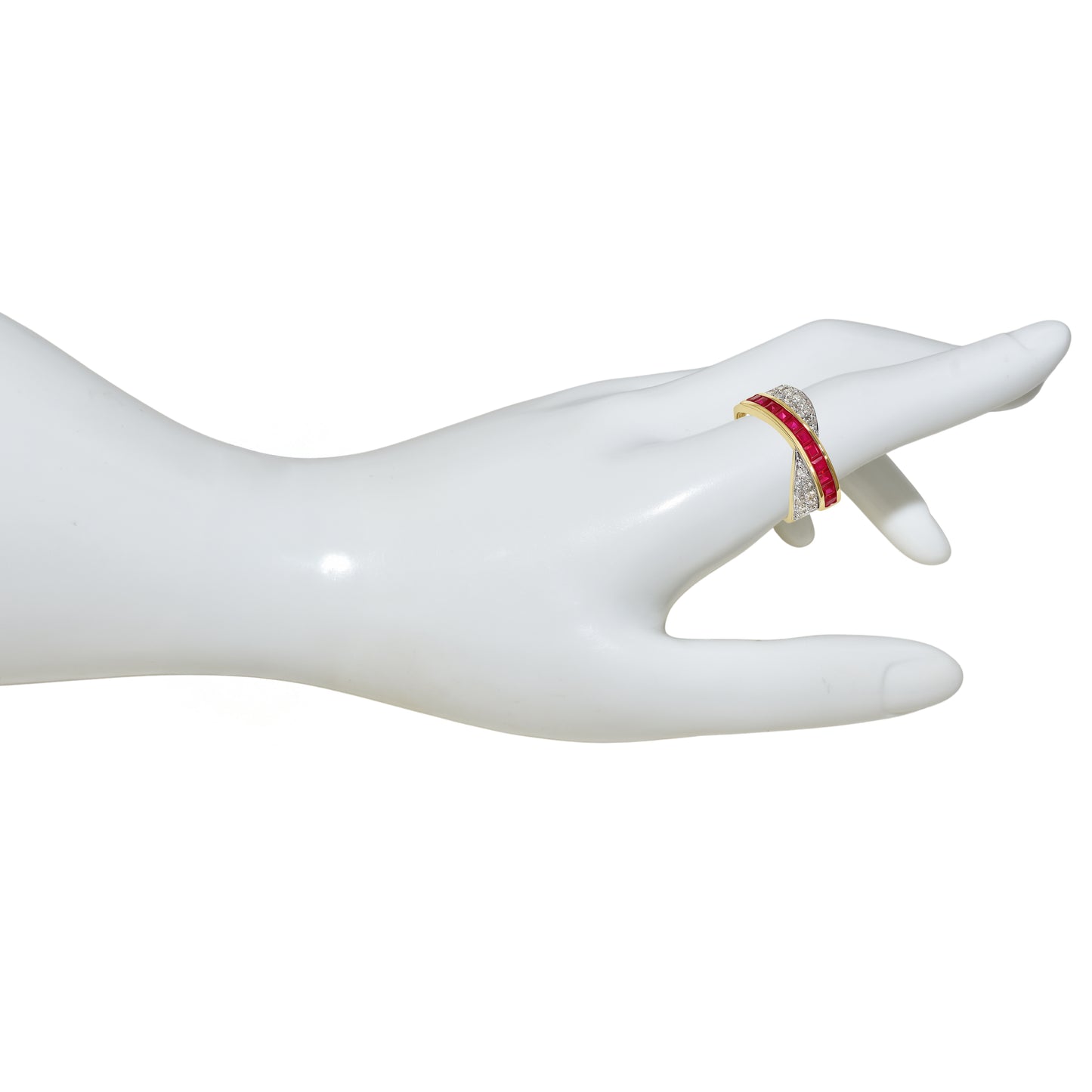 14k Ruby Diamond Crossover Channel Ring