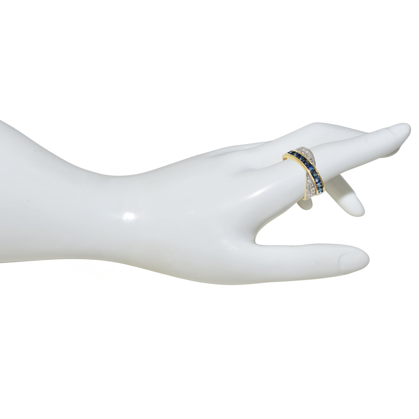 14k Sapphire Diamond Crossover Channel Ring