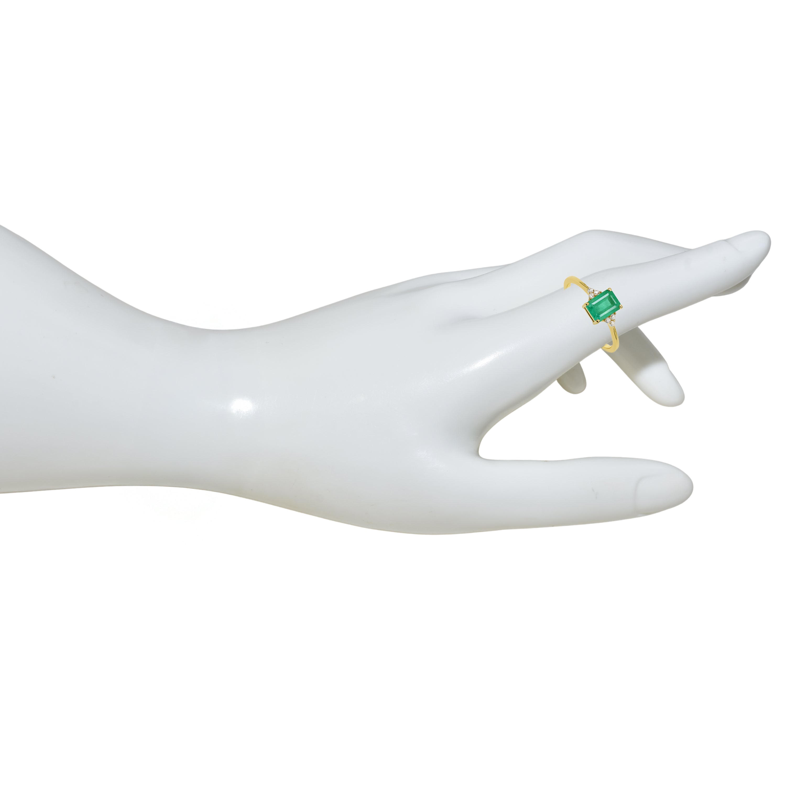 14k Emerald Diamond Rectangle Prong Ring