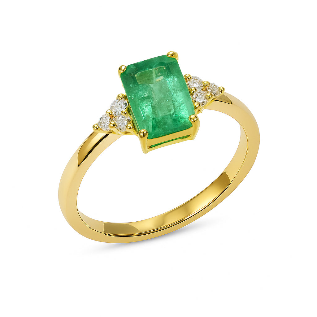 14k Emerald Diamond Rectangle Prong Ring