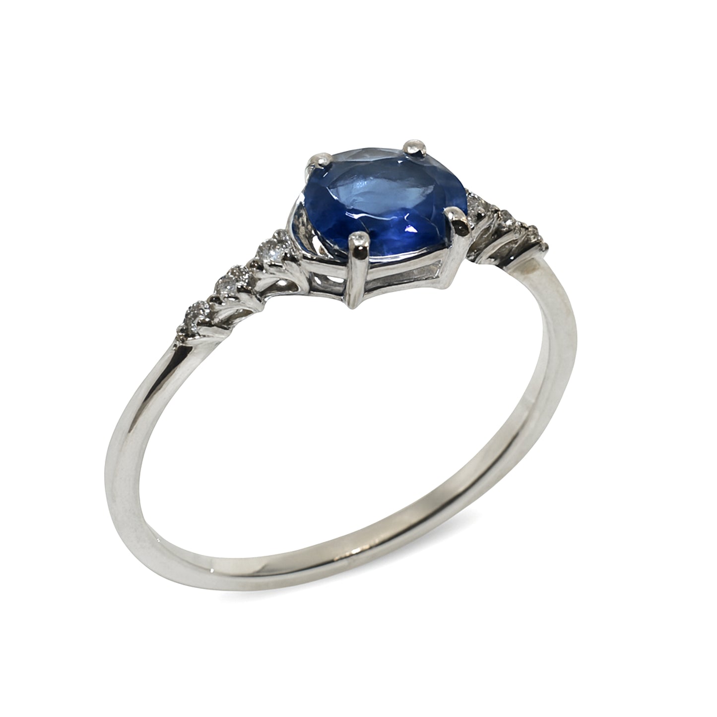 14k White Gold Sapphire Diamond Oval Prong Ring