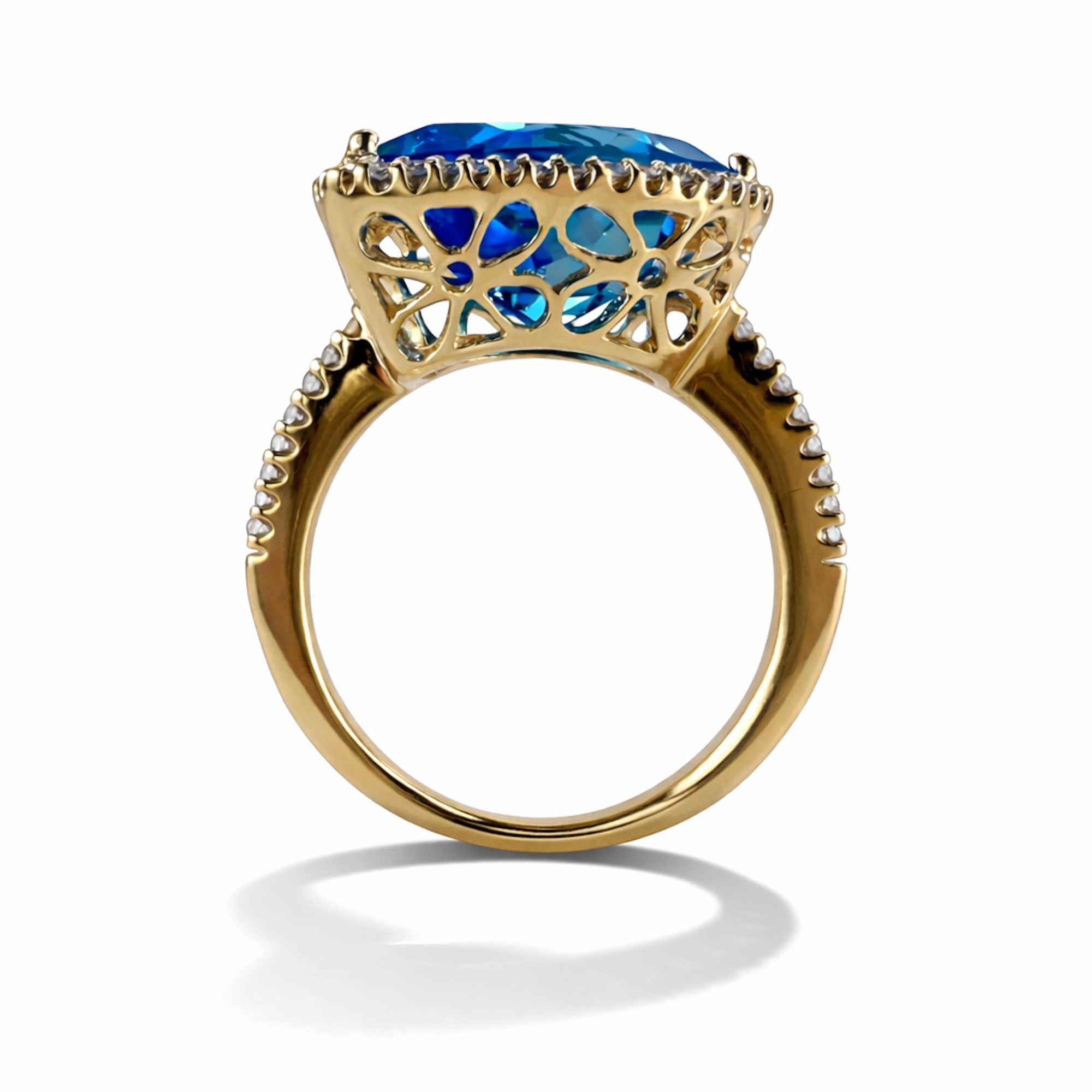 14k Pear-Shaped Swiss Blue Topaz with Diamonds Cocktail Ring