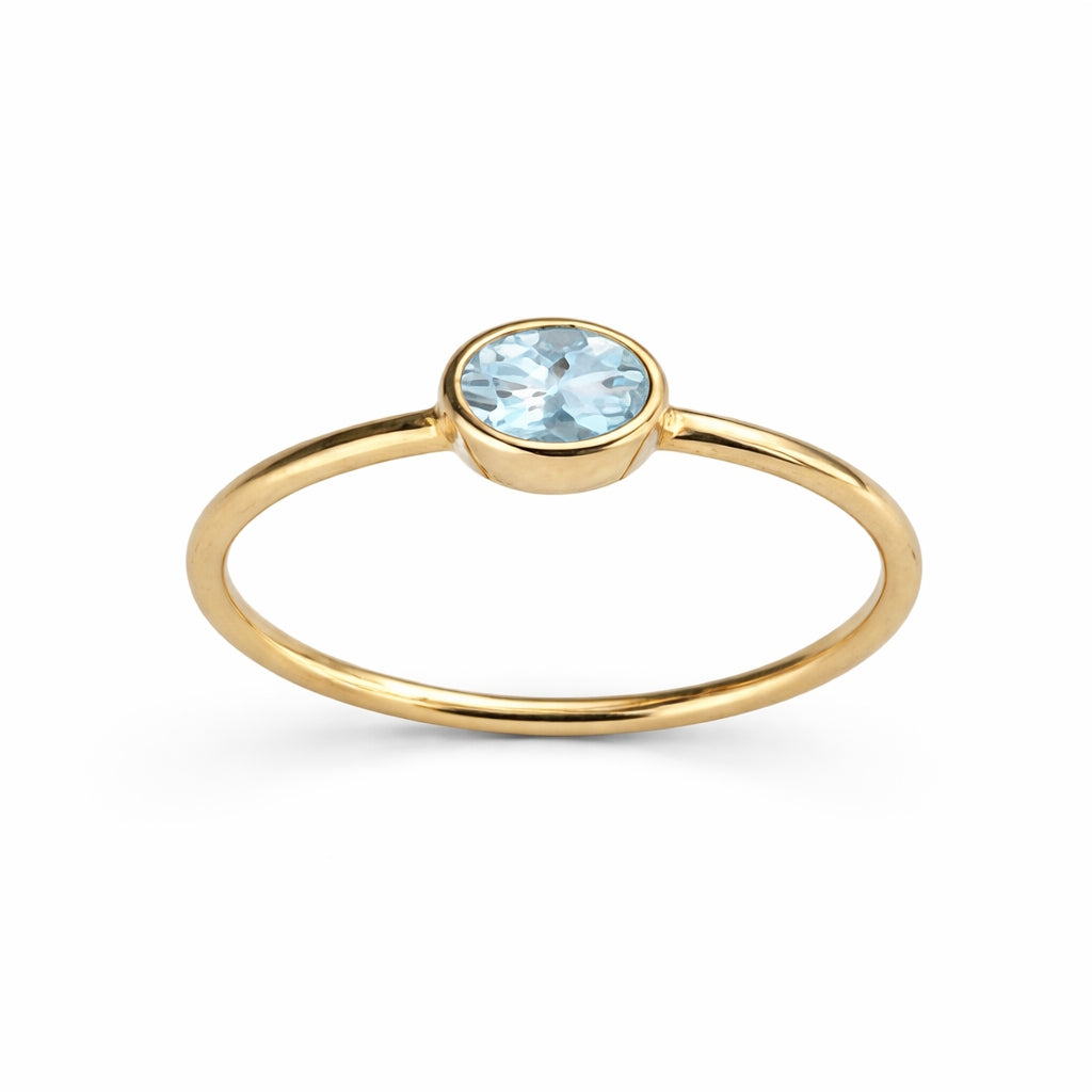 14k Aquamarine Oval Bezel Ring