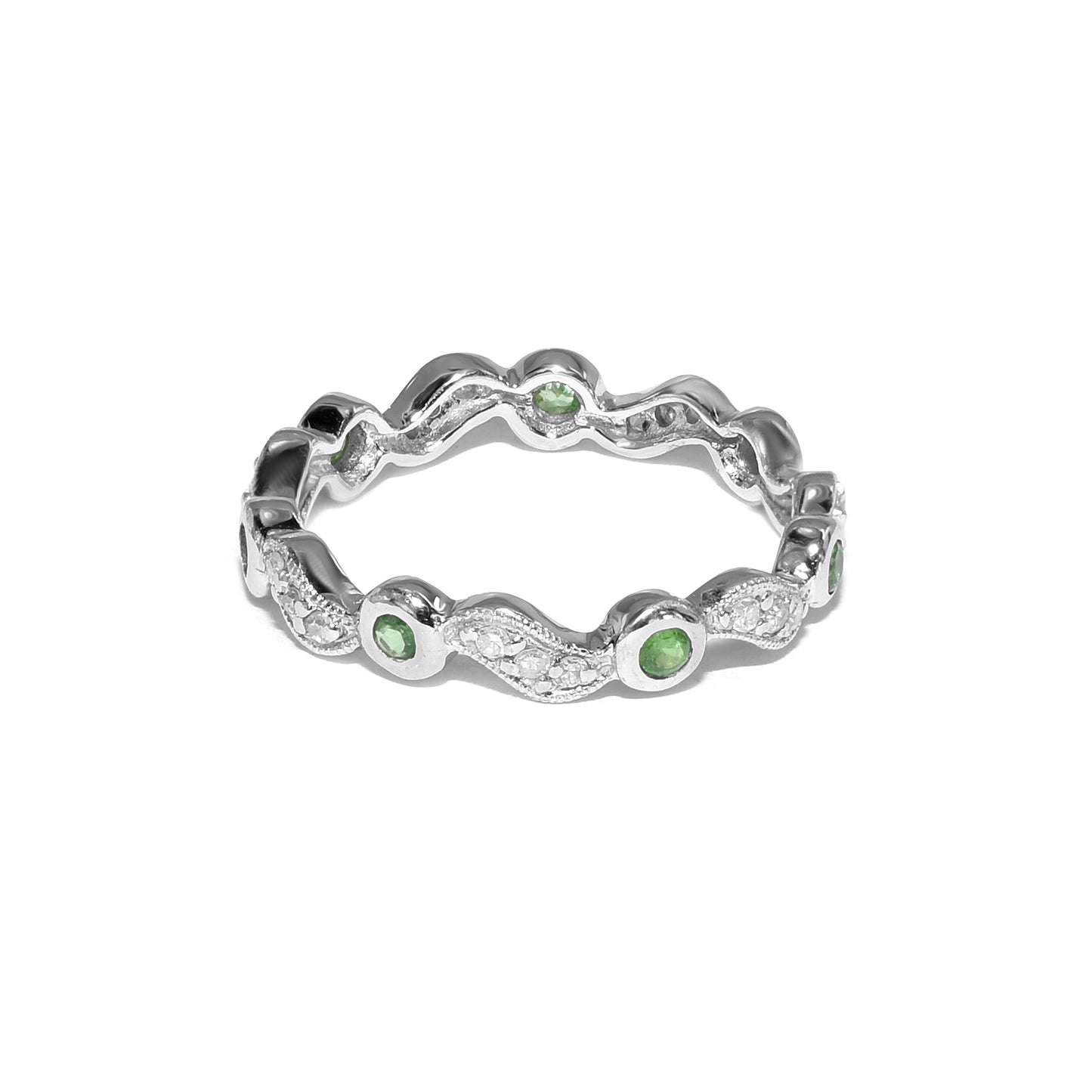14k White Gold Green Garnet Diamond Ring