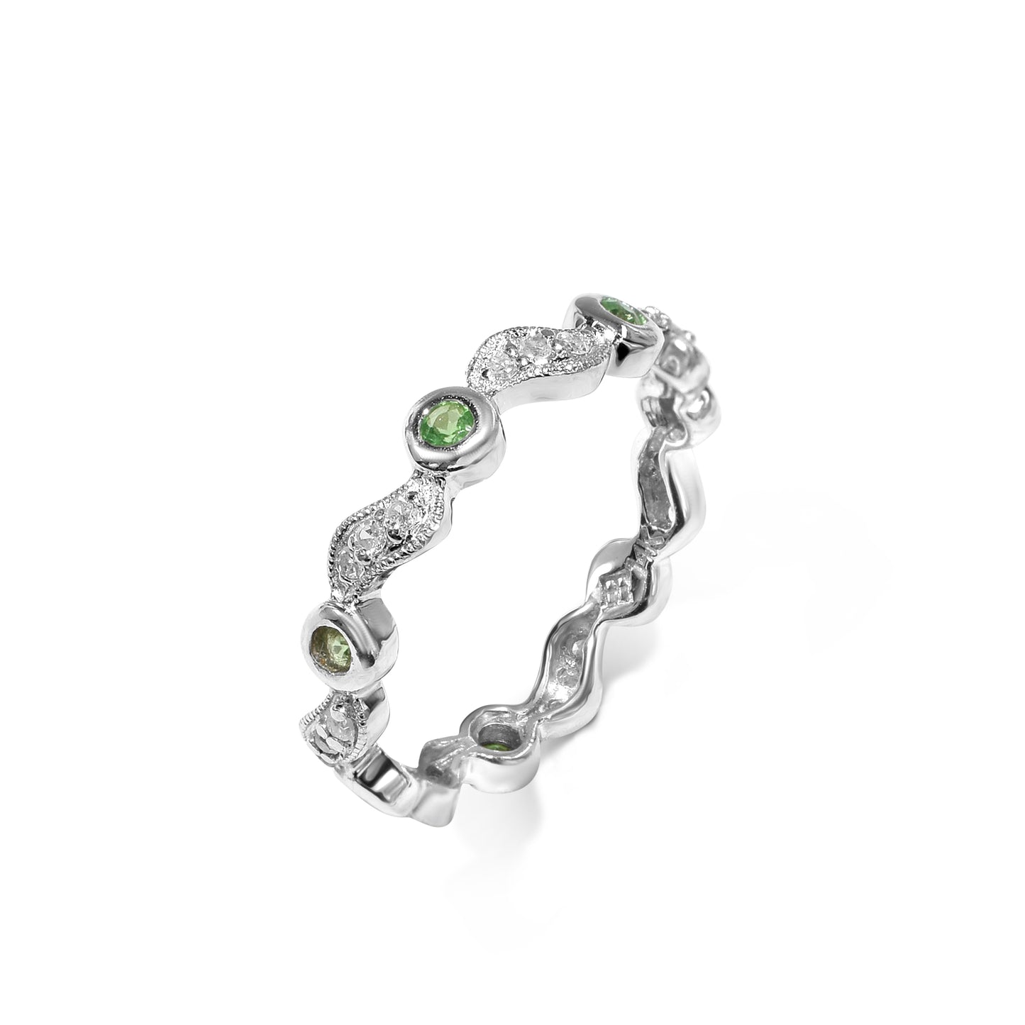 14k White Gold Green Garnet Diamond Ring