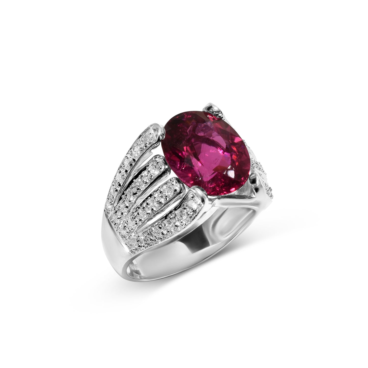 18k White Gold Rubelite Tourmaline Diamond Ring