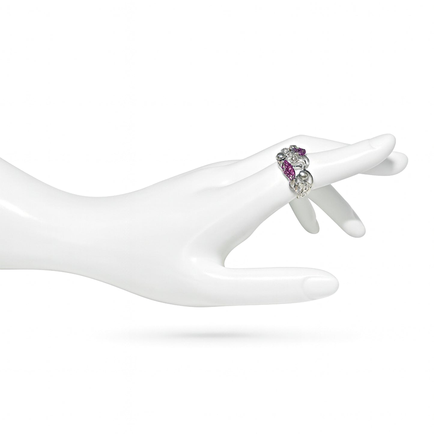 18k White Gold Diamond Grey Pearl Pink Sapphire Ring