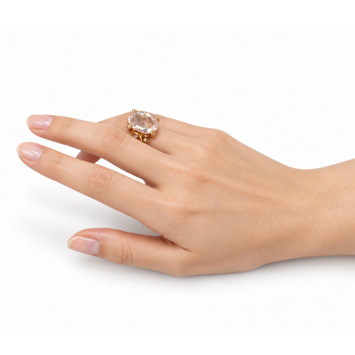 14k Rose Gold Rose Quartz Desert Diamond Secret Garden Ring