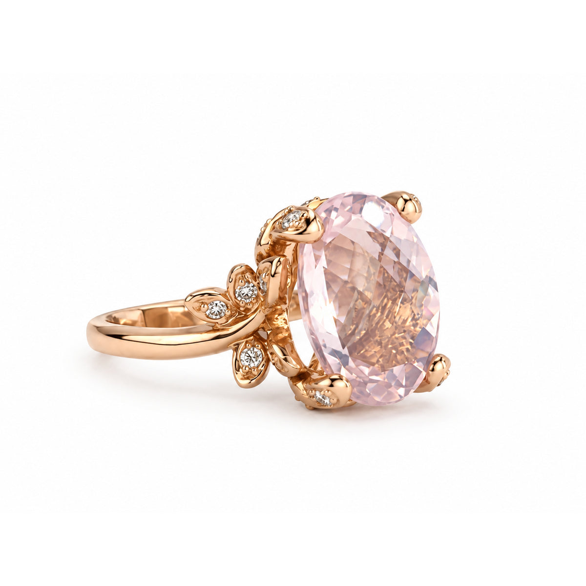 14k Rose Gold Rose Quartz Desert Diamond Secret Garden Ring