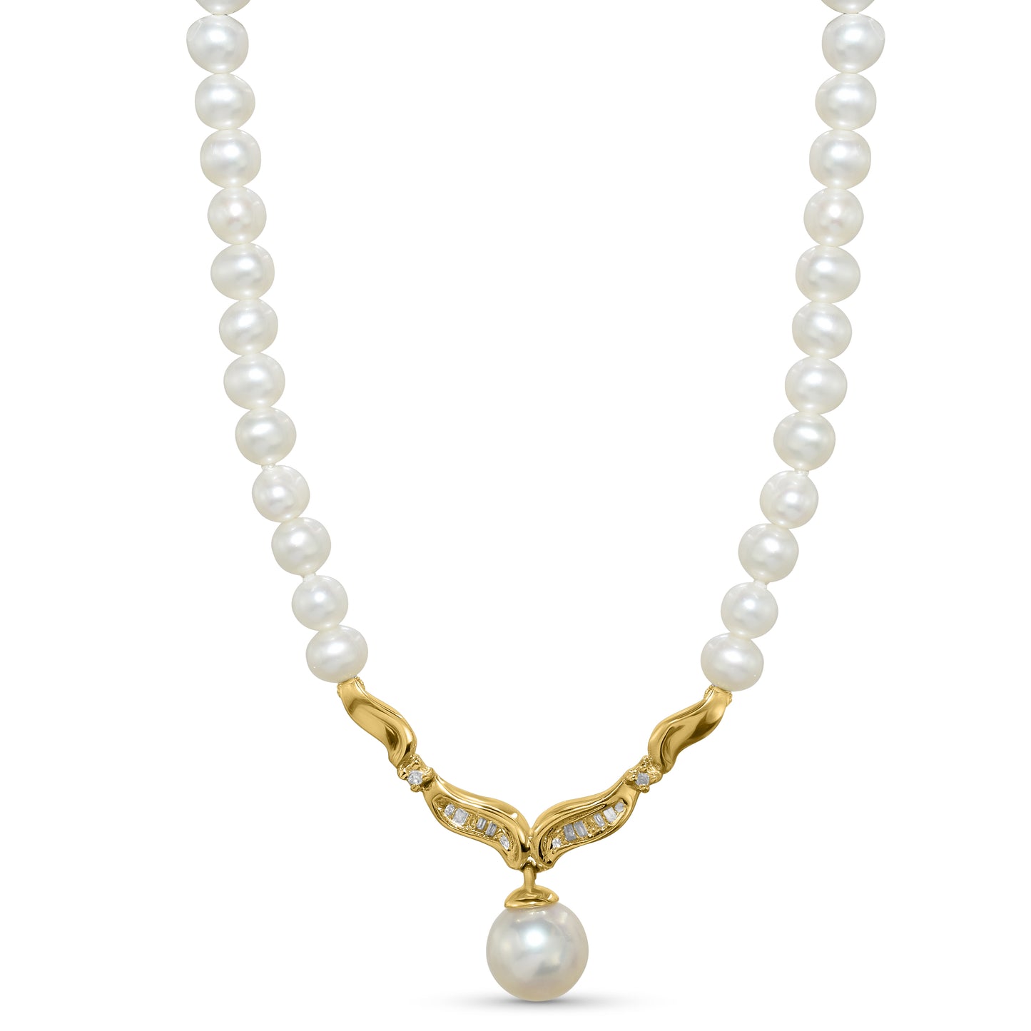 14k White Cultured Pearl and Diamond Necklace