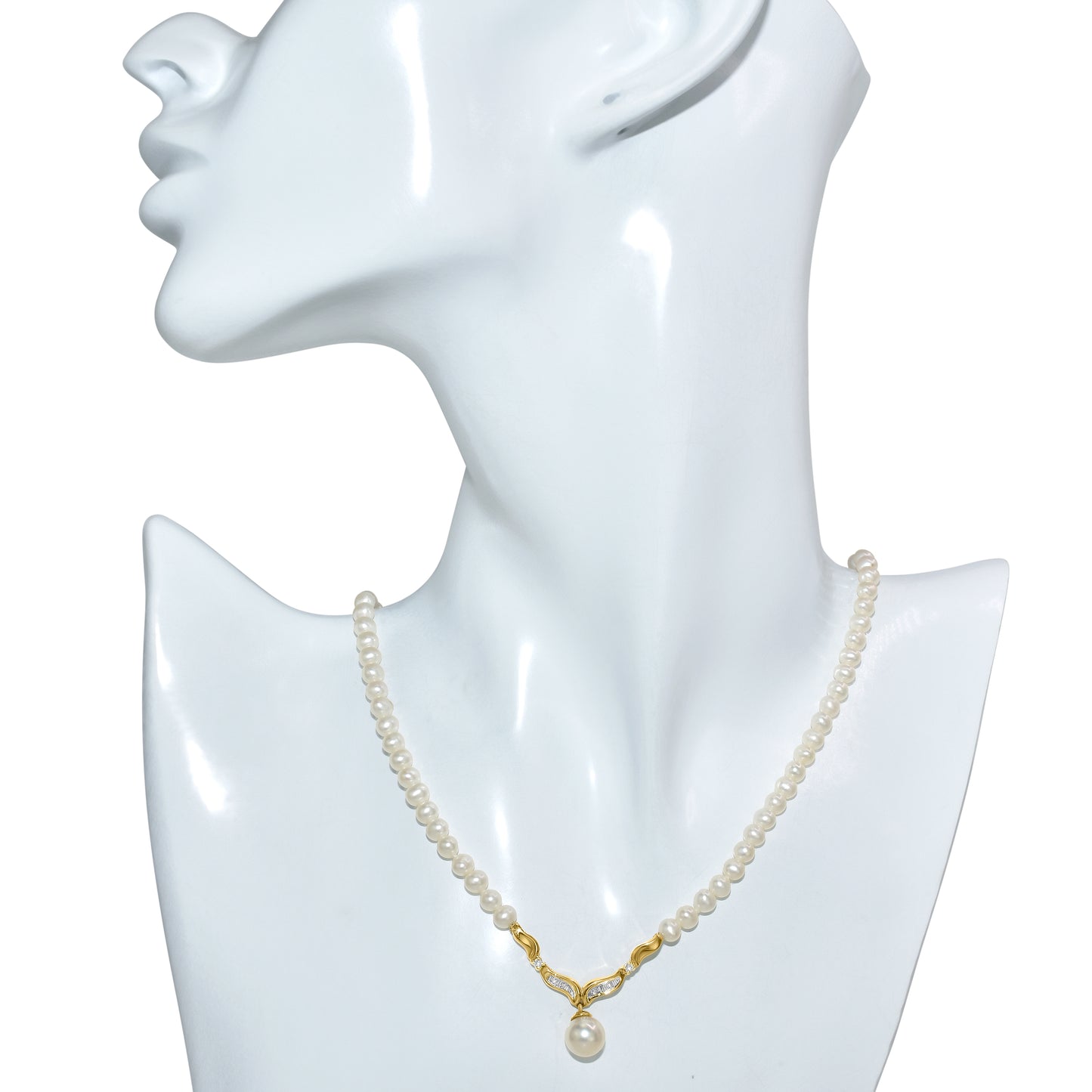 14k White Cultured Pearl and Diamond Necklace