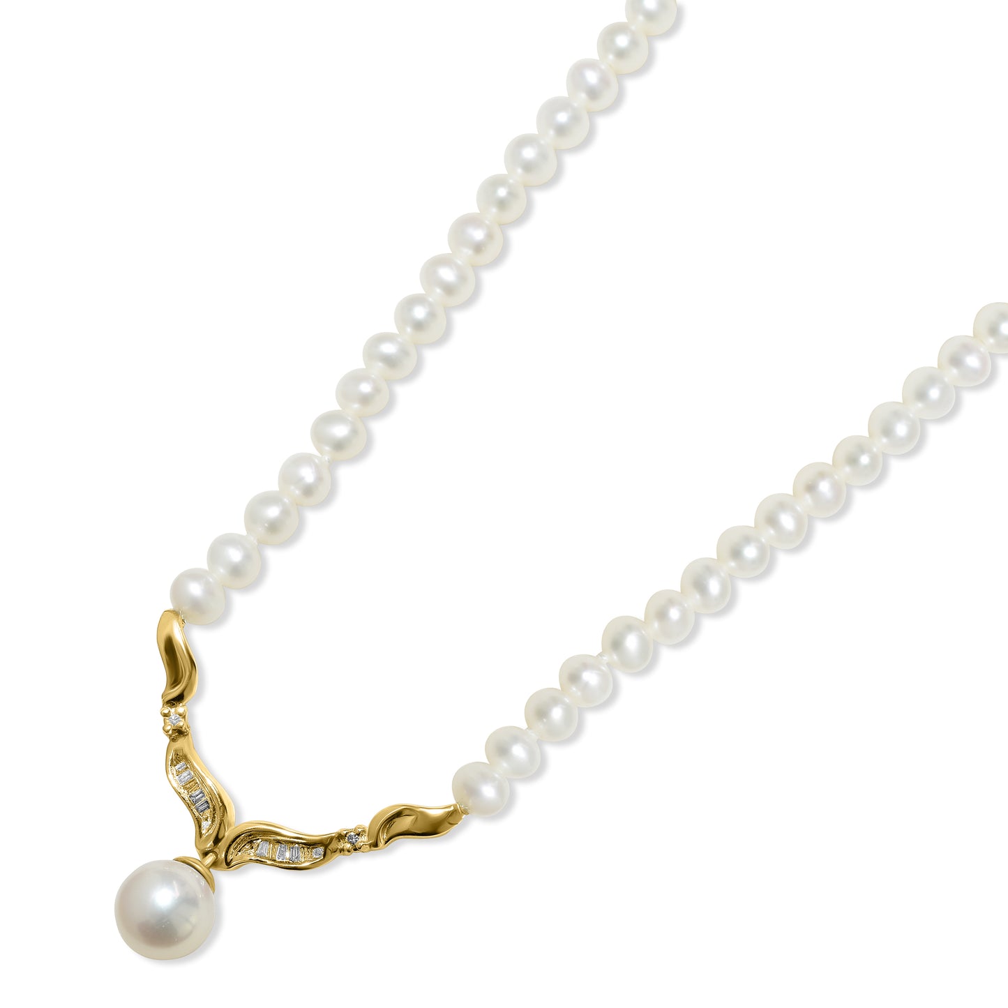 14k White Cultured Pearl and Diamond Necklace
