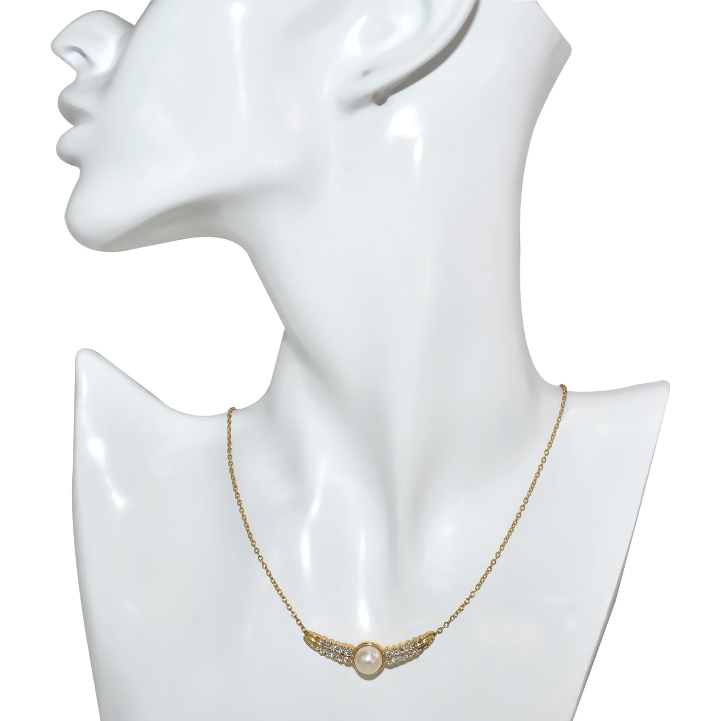 14k Cultured Pearl Diamond Chevron Necklace